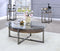 Janette Coffee Table, Weathered Oak, Black Nickel & Clear Glass